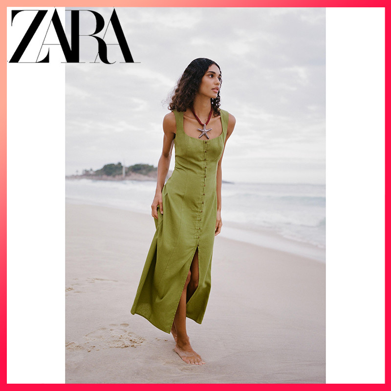 ZARA 25 new summer women's clothing multiple colors optional sleeveless  square neck temperament simple midi dress | Shopee Philippines