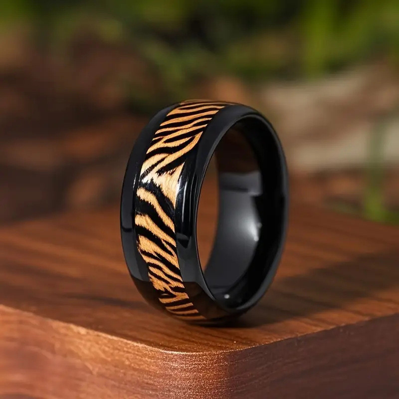 Stylish Tiger Stripe Element Stainless Steel Ring｜Trendy All-Matching ...