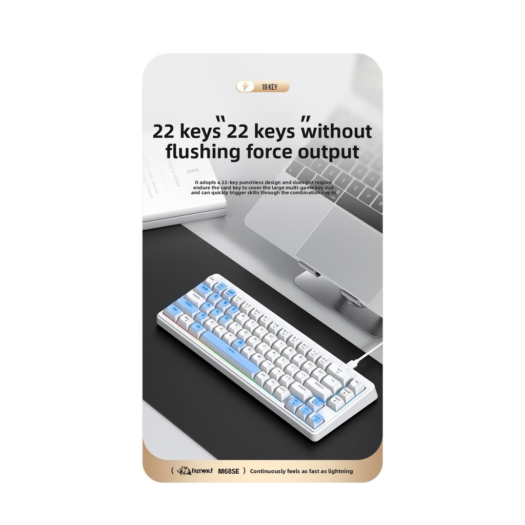 FREE WOLF M68SE 68-Key Compact Wired Mini Keyboard with RGB Breathing ...
