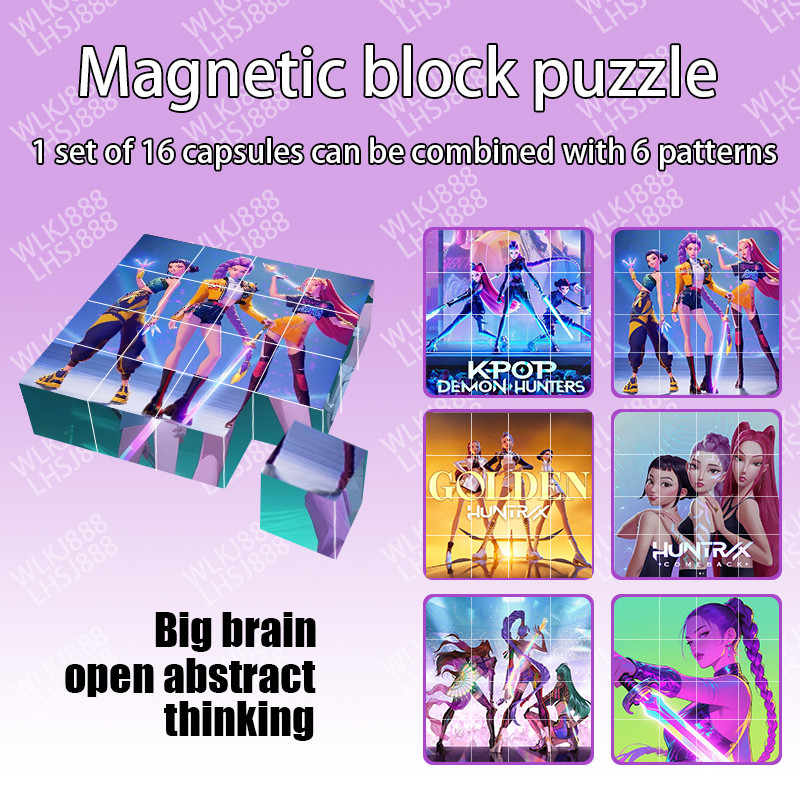 16Pcs KPop Demon Hunters Magnetic Blocks Rumi Building Blocks Zoey Mira ...