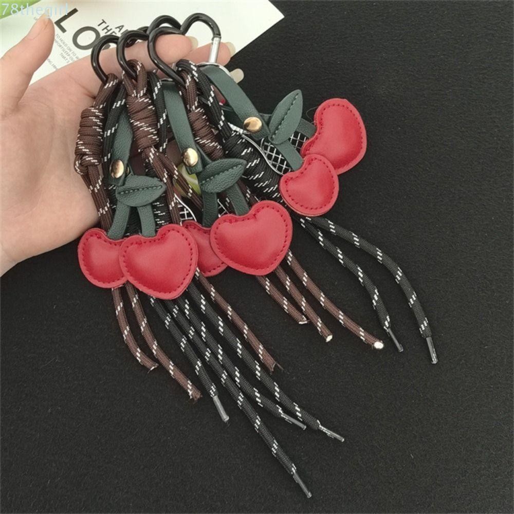 THEGIRL Braided Rope Keychain, Girl Heart Anti-Lost Cherry Shaped Bag ...