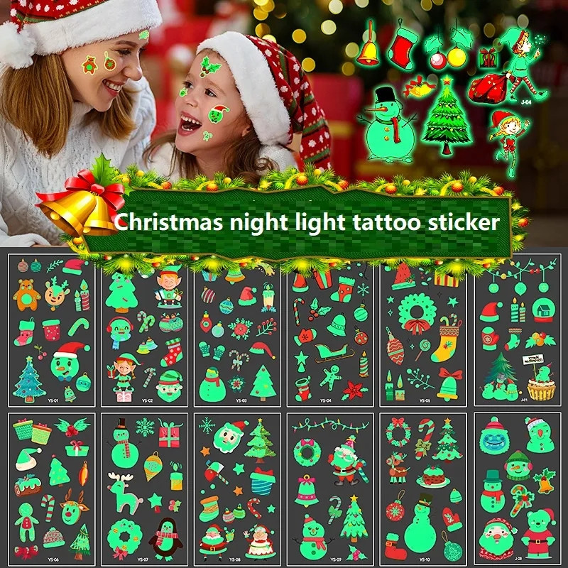 Christmas Glow in The Dark Tattoo Stickers Waterproof Tattoos for Kids ...