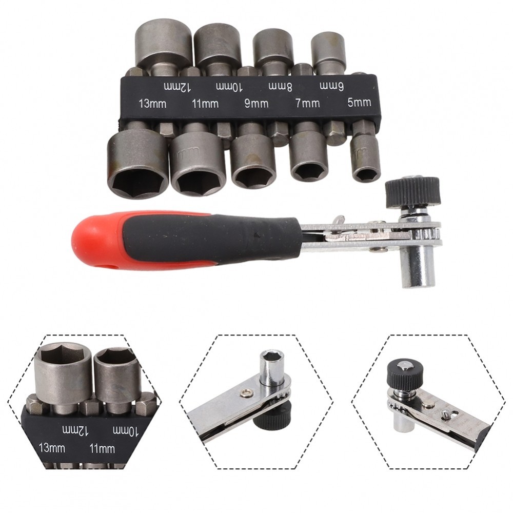 10pcs Ratchet Wrench Set 6 35mm Power Nut Driver Spanner 5/6/7/8/9/10