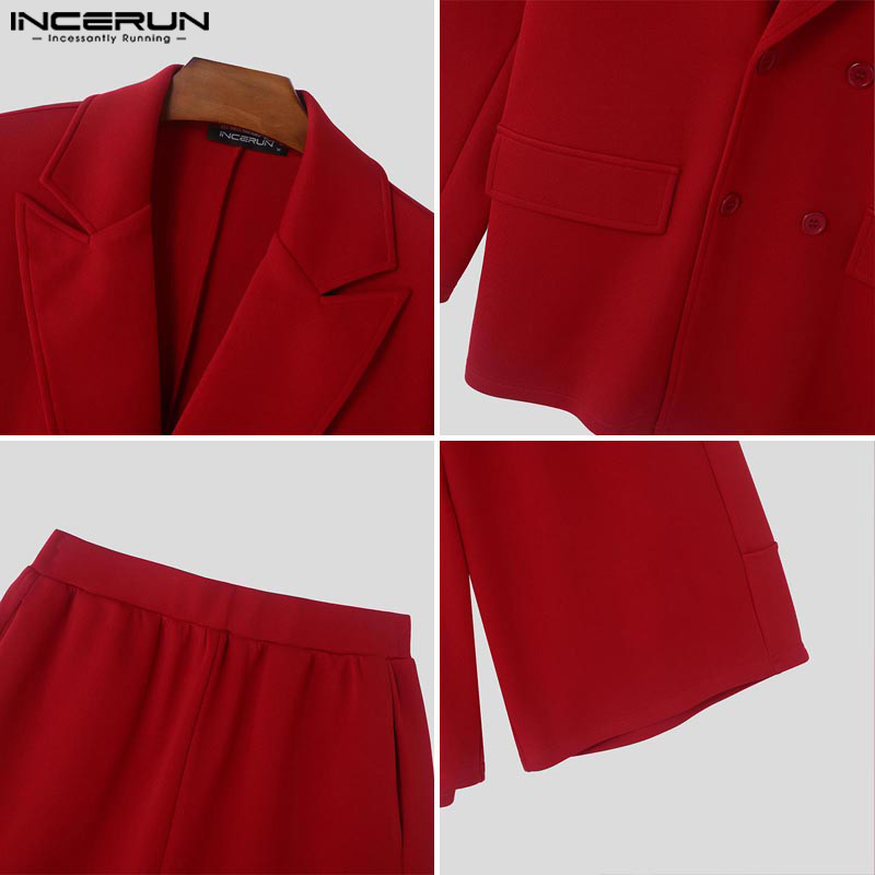 INCERUN Men Korean Casual Fashion Long Sleeve Solid Color Two Piece ...