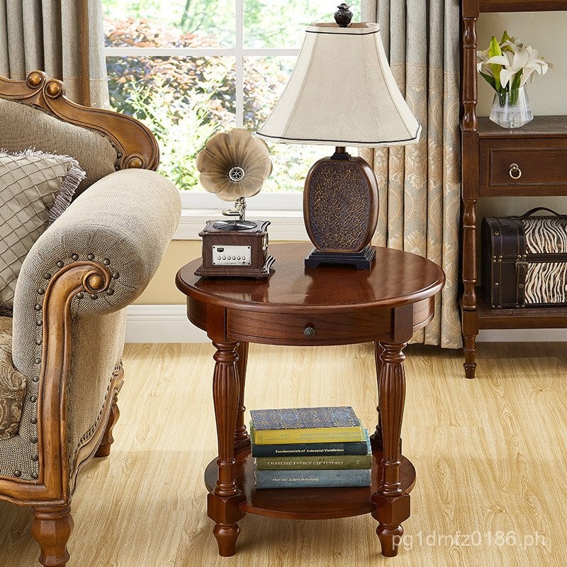 Phone Table Storage Cabinet Round Table Corner Solid Wood Round Coffee ...
