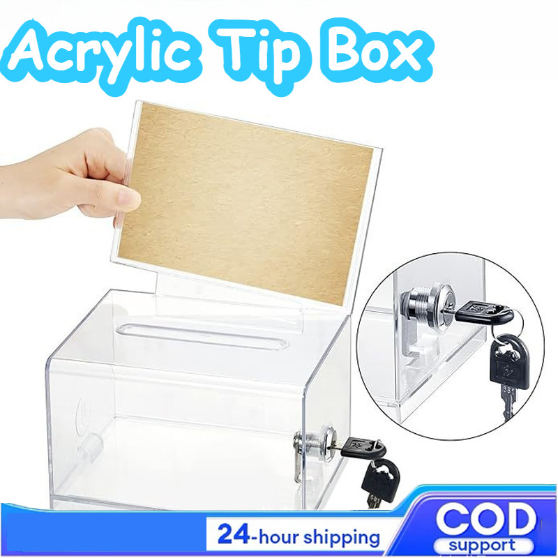 【COD】Tip Box Acrylic Transparent Ballot Box with Lock and Key Voting ...
