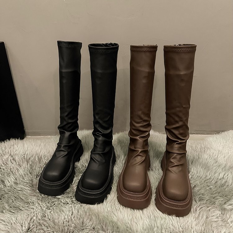 Thick Bottom Women's High Boots Round Toe below the Knee Boots Rubber ...