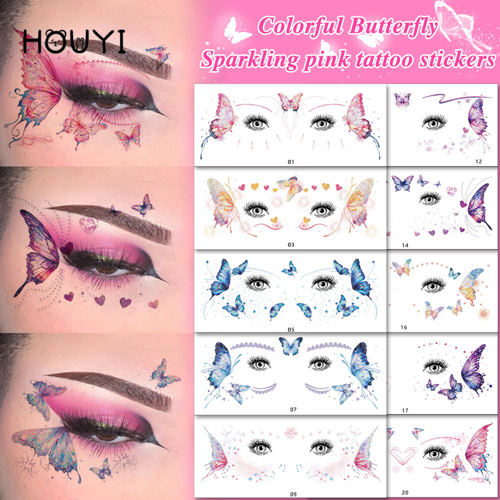 10 Sheets Dreamy Butterfly Tattoo Stickers - Glitter Fairy Butterfly ...