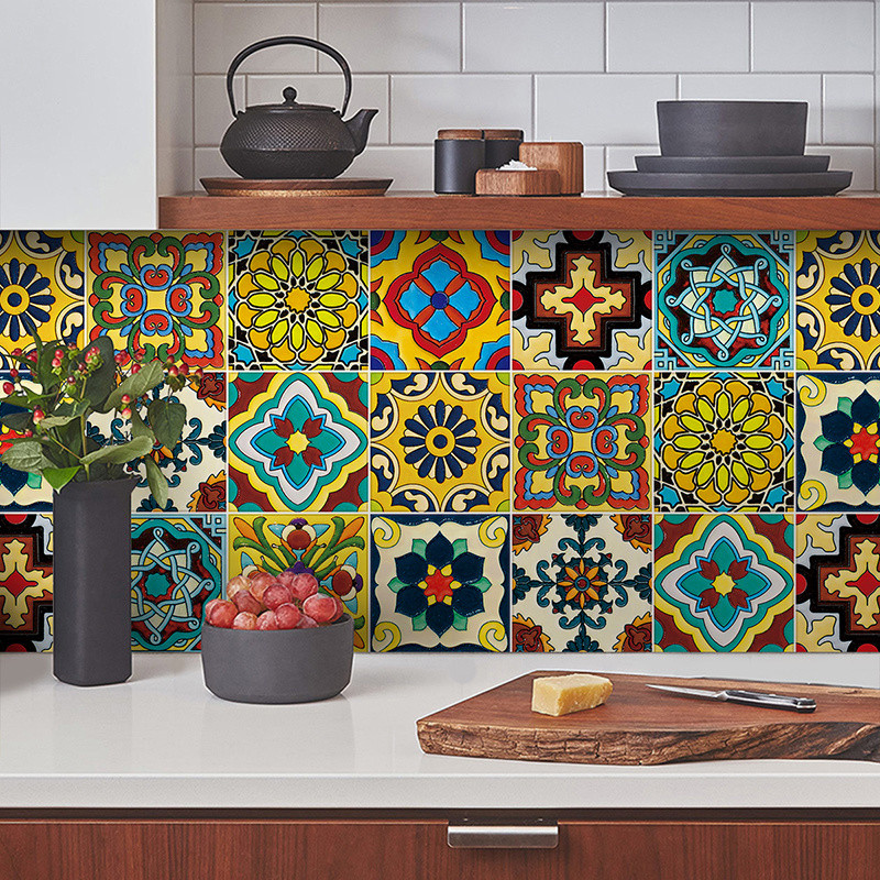 30pcs 10x10cm decals Mexican tile stickers bathroom decor ideas mixed