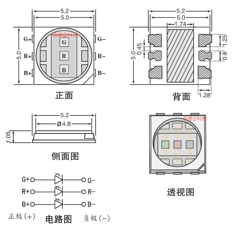 5050 RGB highpower 3W red, blue and green SMD LED lightemitting