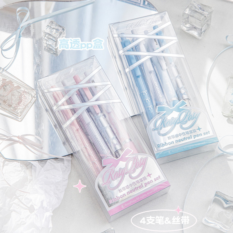 4Pcs Creative Bow Ribbon Gel Pen Set Student Large Capacity Quick ...