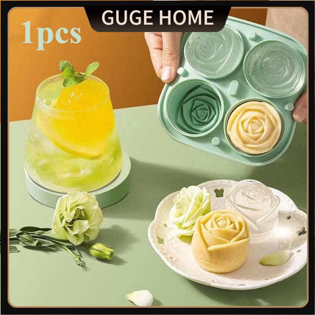 4 Grids 3D Rose Flower Ice Cube Maker Silicone Molds Ice Ball Reusable