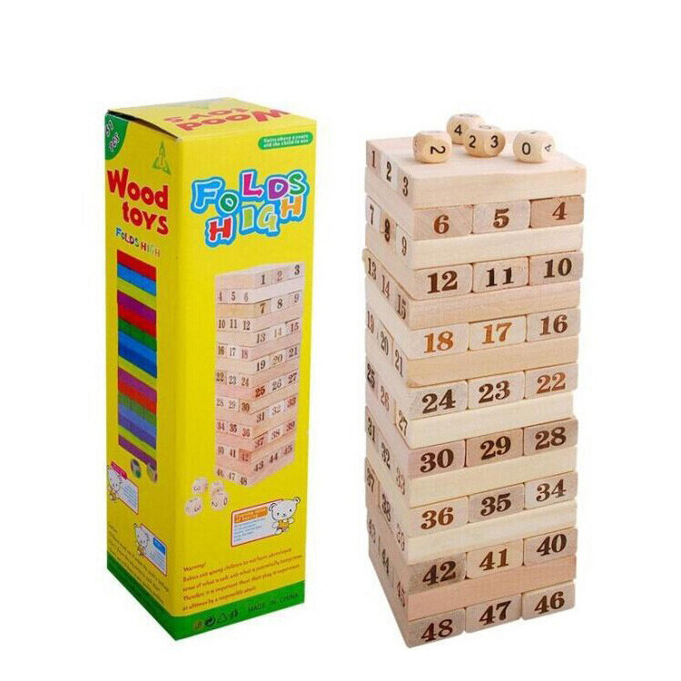 48PCS Domino Blocks Wooden Toys Digital Building Block Children Toys + 4 Dices Stacker Toys for Children main image 1