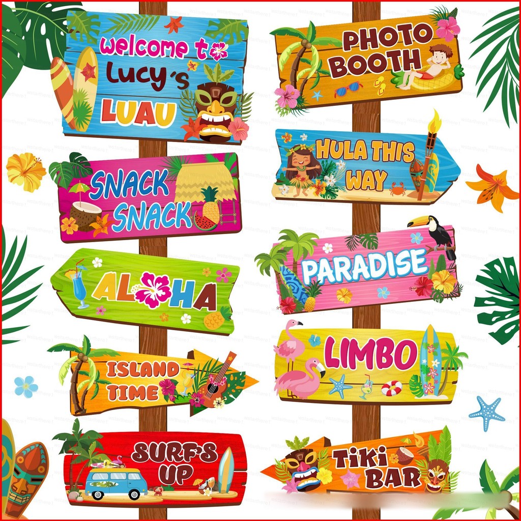 Jason 10pcs Hawaii Welcome Sign Tropical Party Sign Luau welcome sign ...