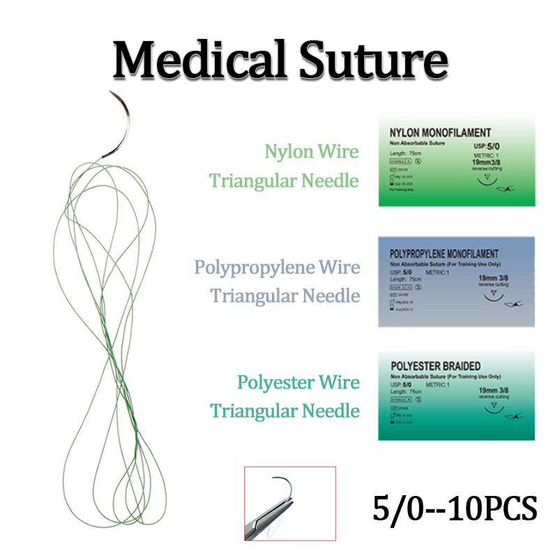 10PCS Medical Needle Suture Nylon Polypropylene Polyester Suture ...