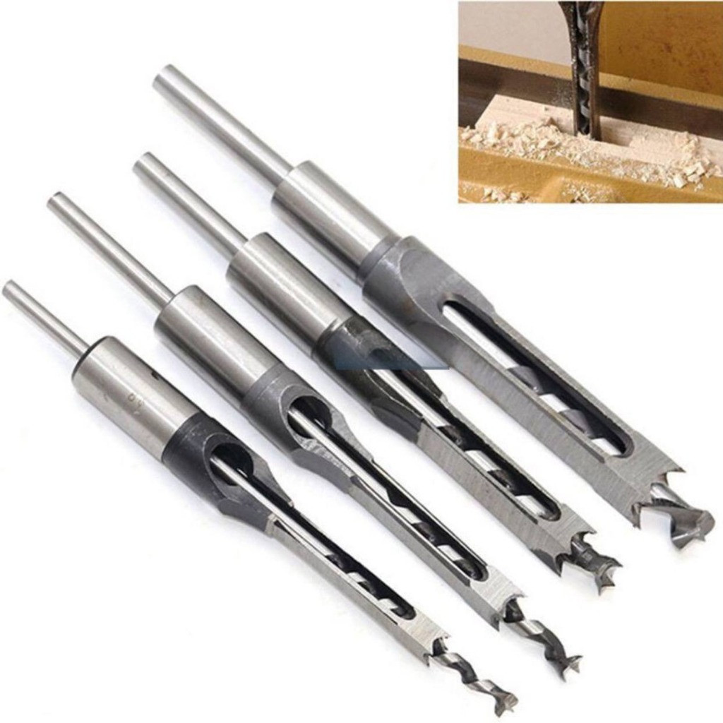 4Pcs Woodworking Square Hole Drill Bits Wood Mortising Chisel Set ...
