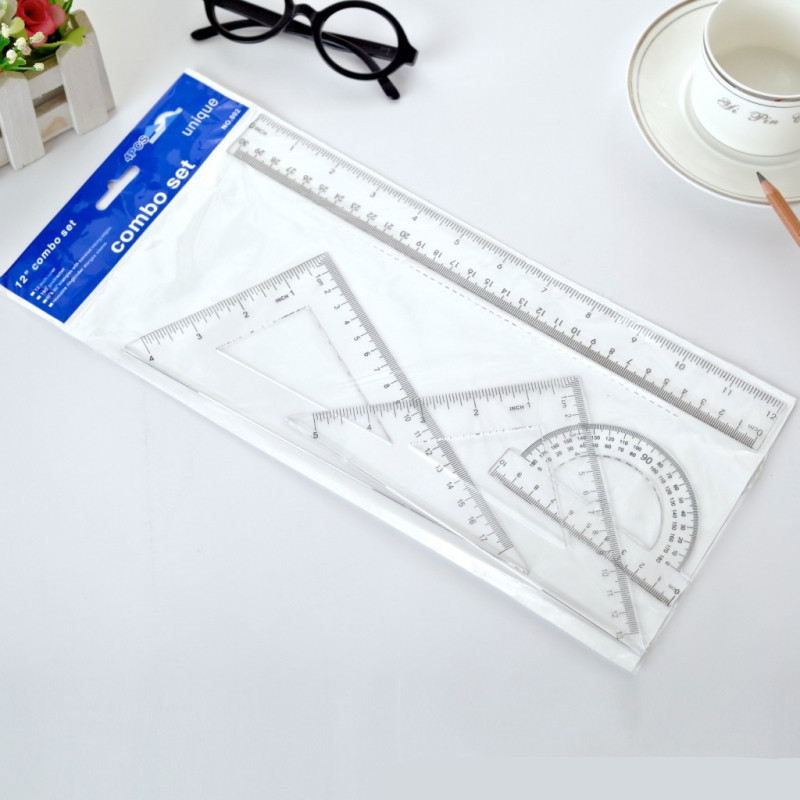 Plastic Transparent Ruler Set 4 in 1 30CM School Stationery Supplies ...