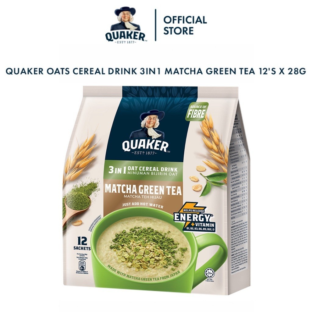 Quaker Oat Cereal Drink 3in1 Matcha Green Tea 12's x 28g (Short Expiry