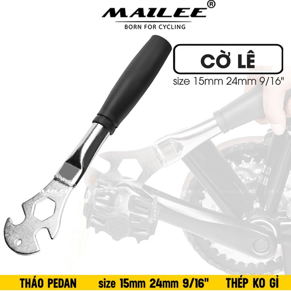 Wrench to remove bicycle pedals, remove front and rear wheel axles