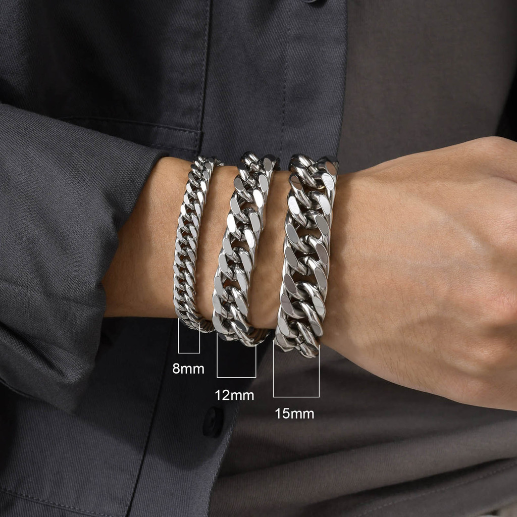 Vnox 8/10/12/15MM Width Stainless Steel Cuban Chain Bracelets for  Men,Hypoallergenic Non Fade Jewelry Gifts Accessories