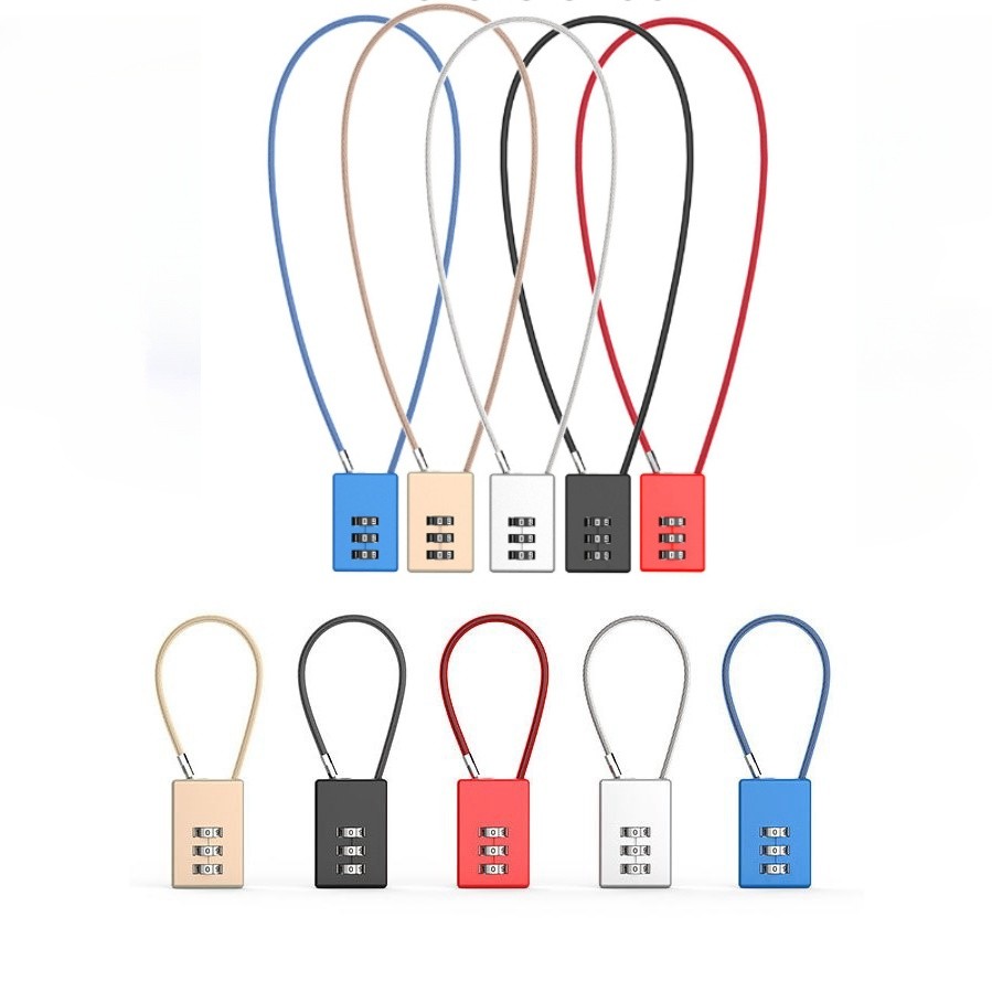 Wire Rope Combination Lock Zinc Alloy Backpack Padlock 3-Digit Password ...