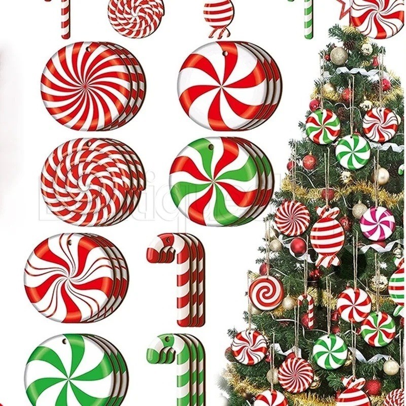 66 Pcs Christmas Candy Hanging Swirls - Red & Green Candy Cane Ceiling Decorations