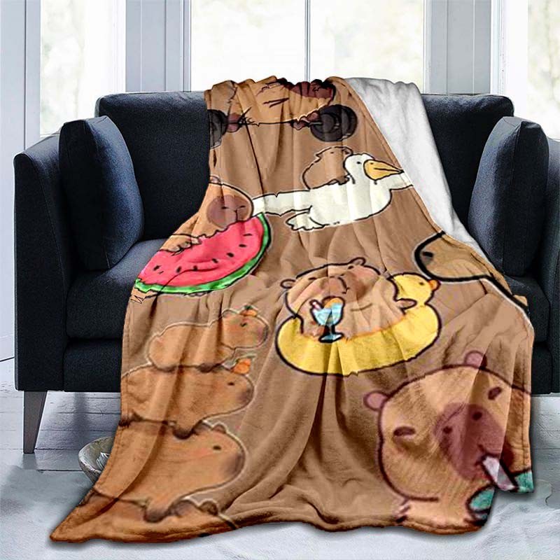 Capybara Flanell-Fleece-Decke - Niedliches Wasserschwein Design Für Sofa & Bett In 5 Größen