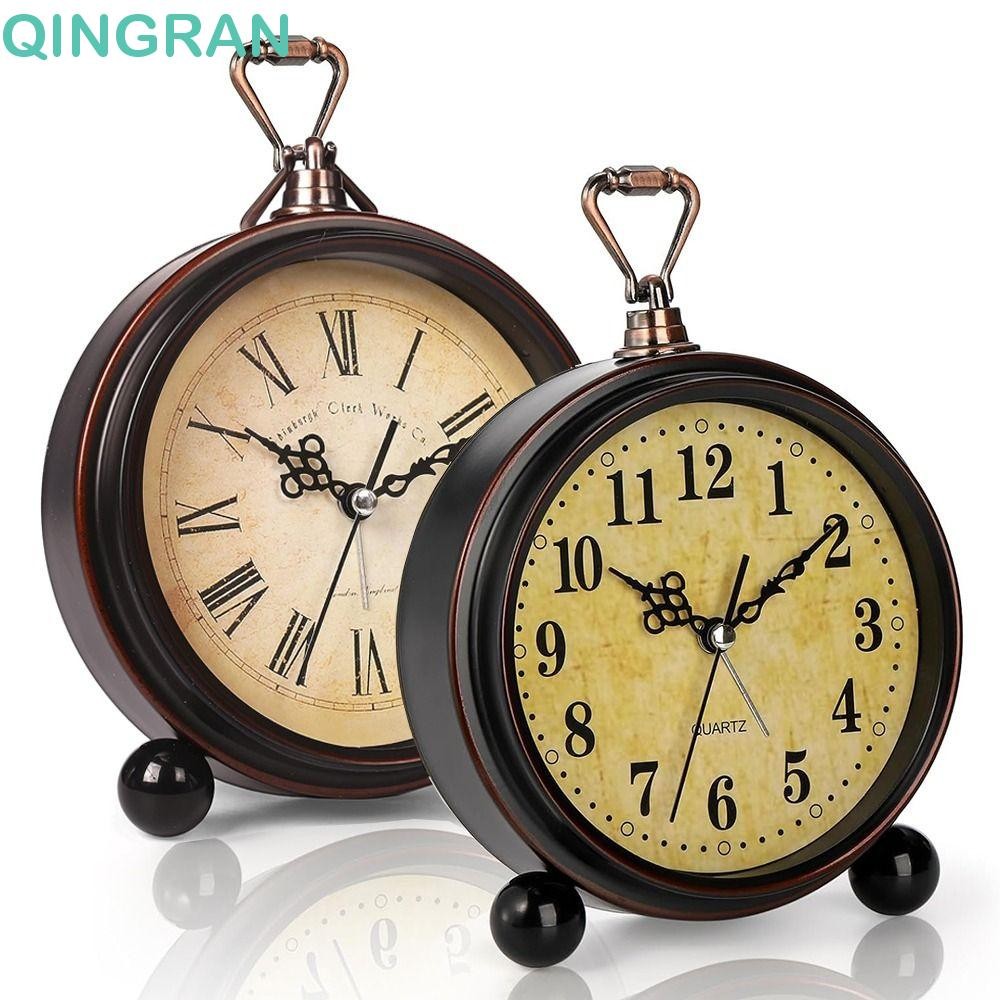 QINGRAN Battery Alarm Clock, Hangable Metal Desk Quartz Clock, Simple