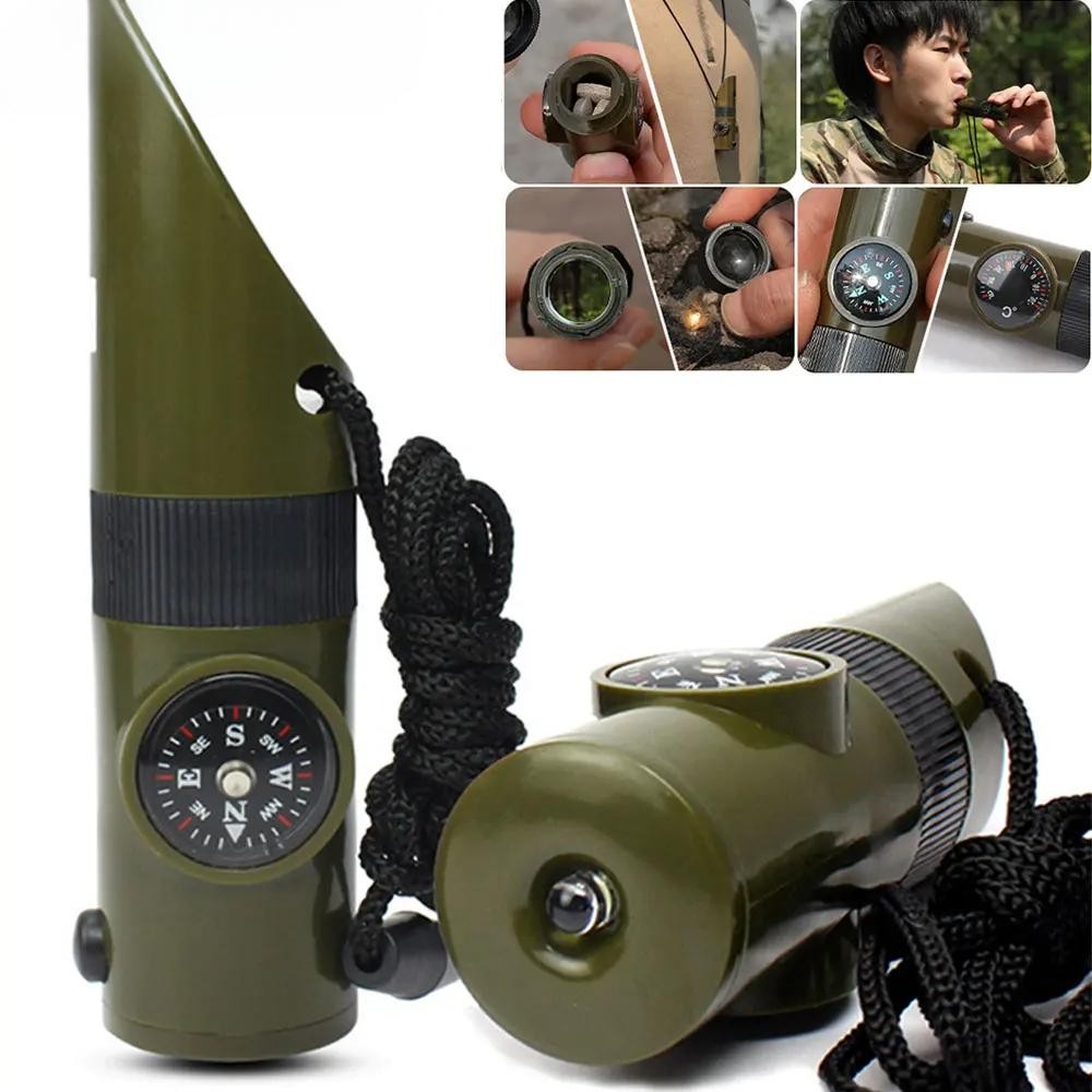 7 in 1 Jungle Survival Whistle Hiking Whistle Compass Mirror Flashlight ...