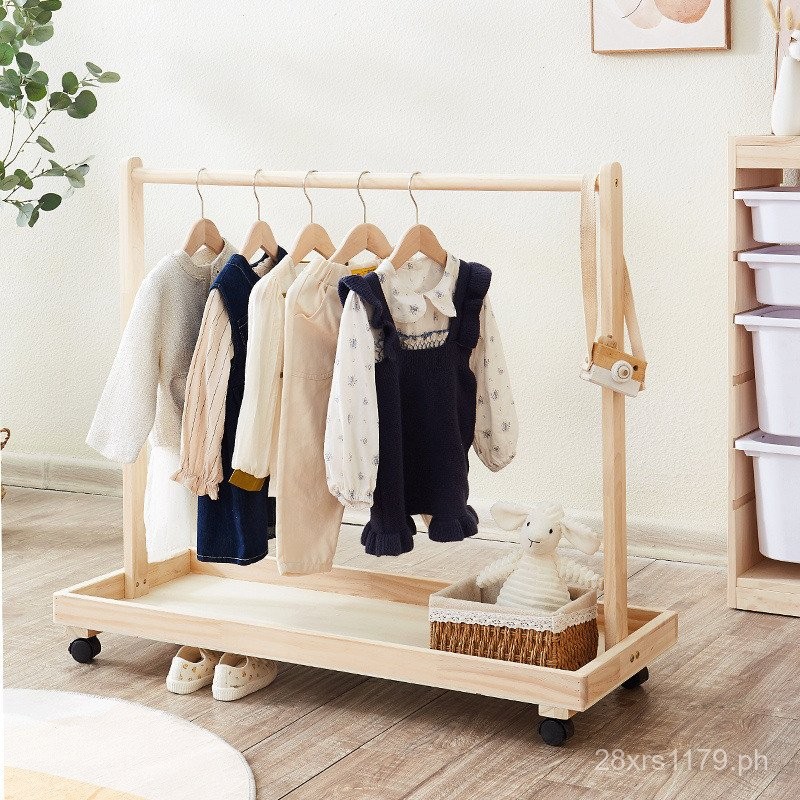 Children's Cat Floor-standing Clothes Rack Wardrobe Storage Pine Small ...
