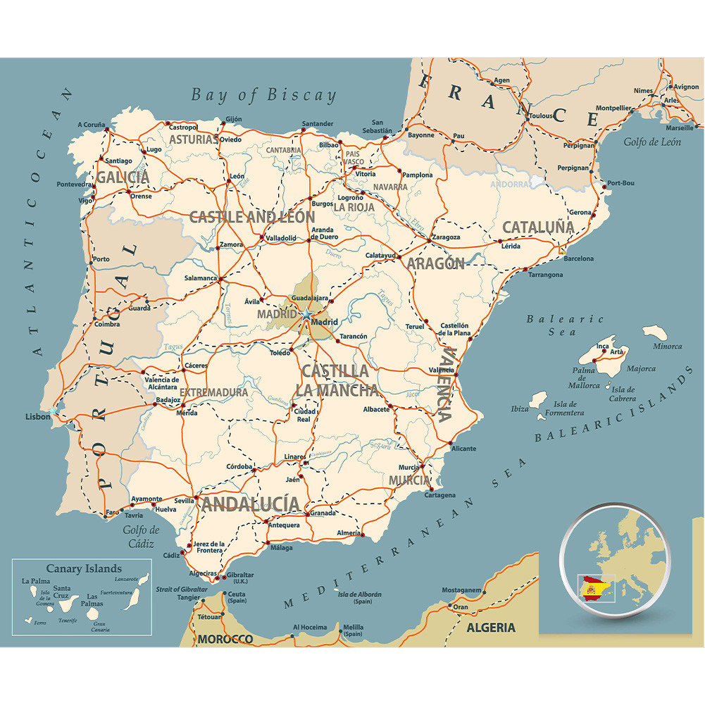 !HOT! Spanish Map Background Cloth-Spain Map-Line Map Decor Picture for ...