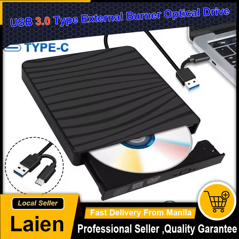 USB 3.0 Type C Portable DVD CD+/-RW External Burner Optical Drive ROM ...