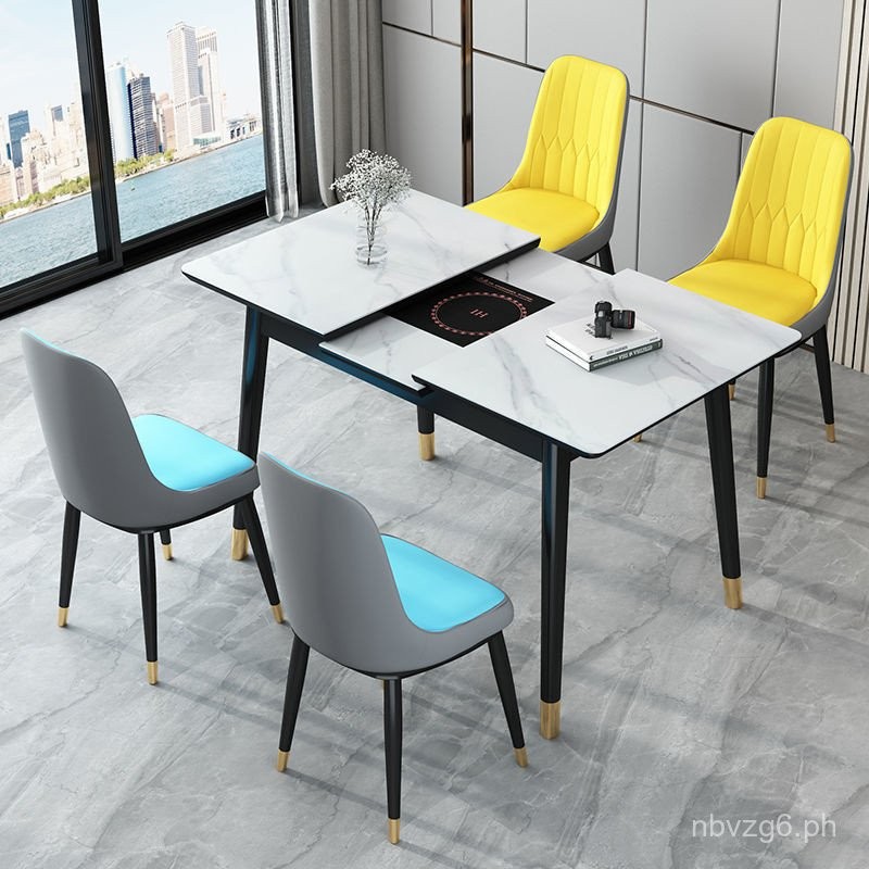 Telescopic Matte Rock Slab Dining Table and Chairs Italian Style Light ...