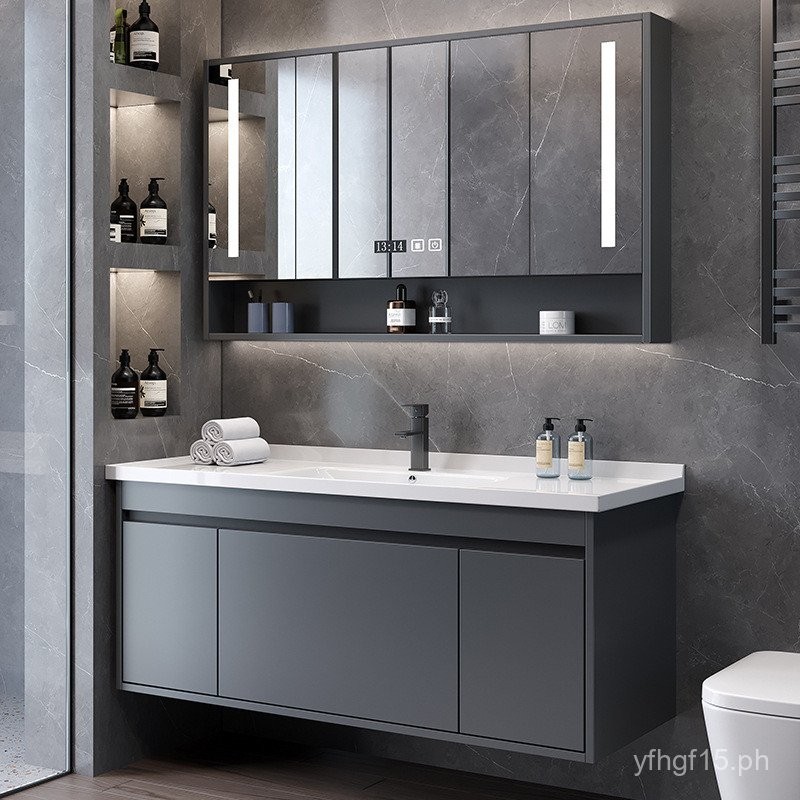 Mueble De Baño Gris Roble - 100cm Amplio Almacenaje Y Estilo Contemporáneo | Incluye Lavabo De Cerámica