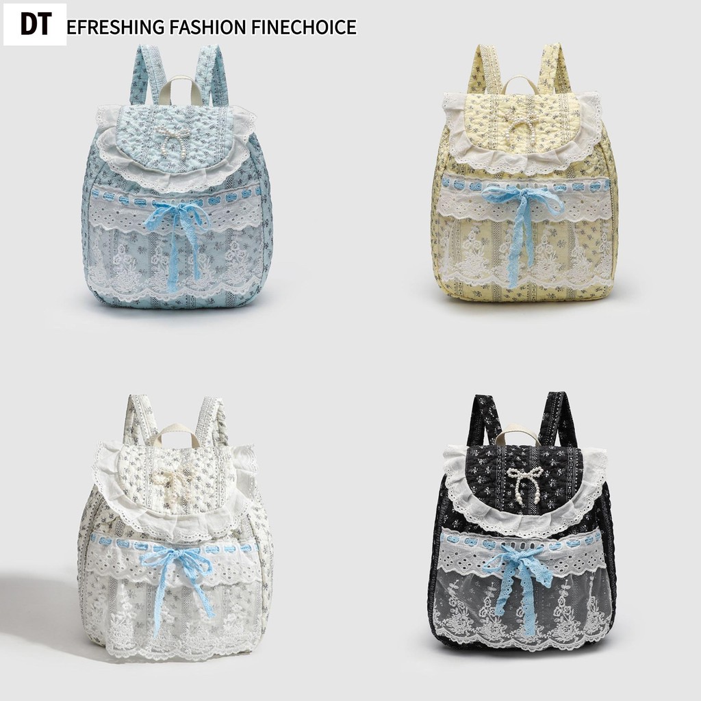 Floral Lace Pleated Bow Backpack - Handmade Women Bag for 2025 | Shopee ...