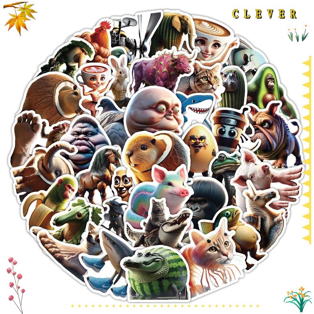 CLEVERHD 50pcs Tung Tung Sahur Stickers, Neon Color Cartoon Decorative ...