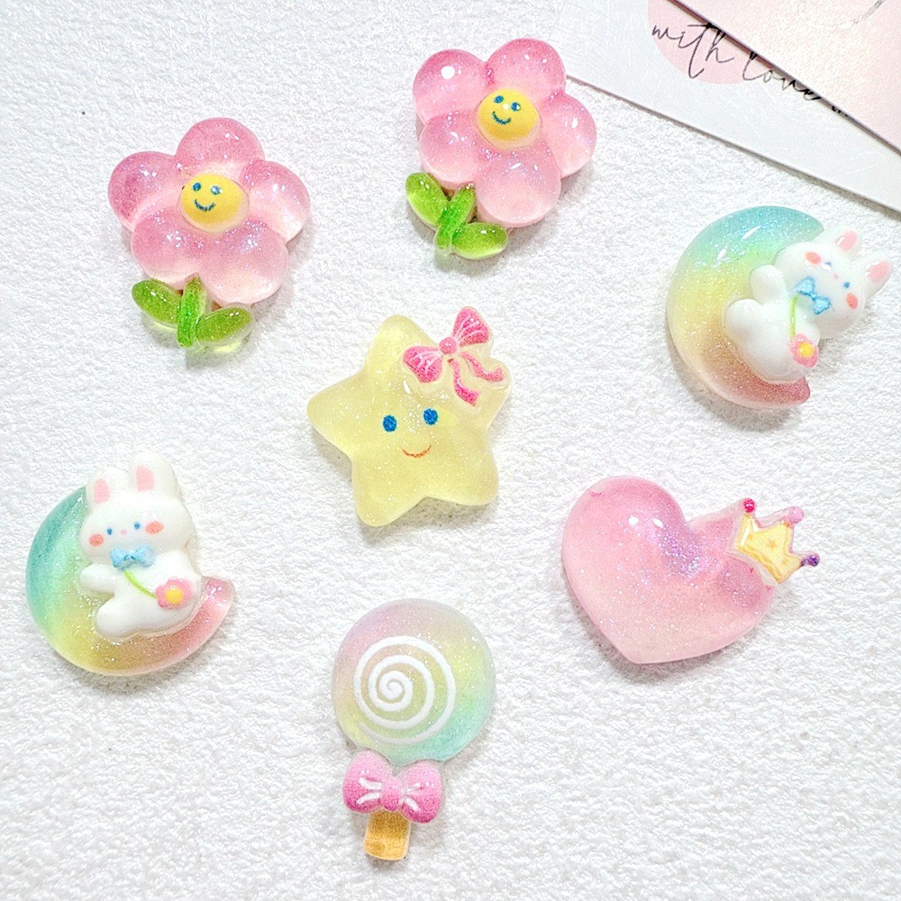 10PCS Pearl Color Star Moon Rabbit Resin Charms for DIY (11-451 ...