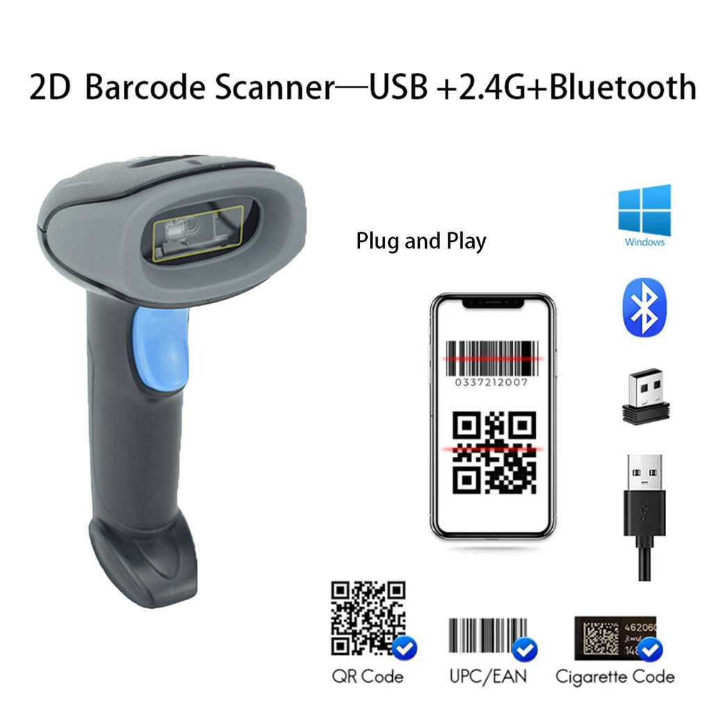 USB+2.4G Wireless+Bluetooth 1D 2D QR Code Barcode Portable Scanner with ...