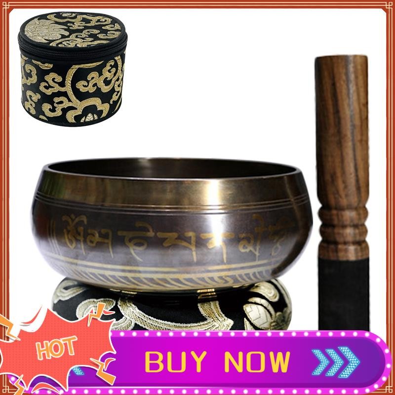 Tibetan Singing Bowl Set with New Dual-End Stroker Cushion Handcrafted ...