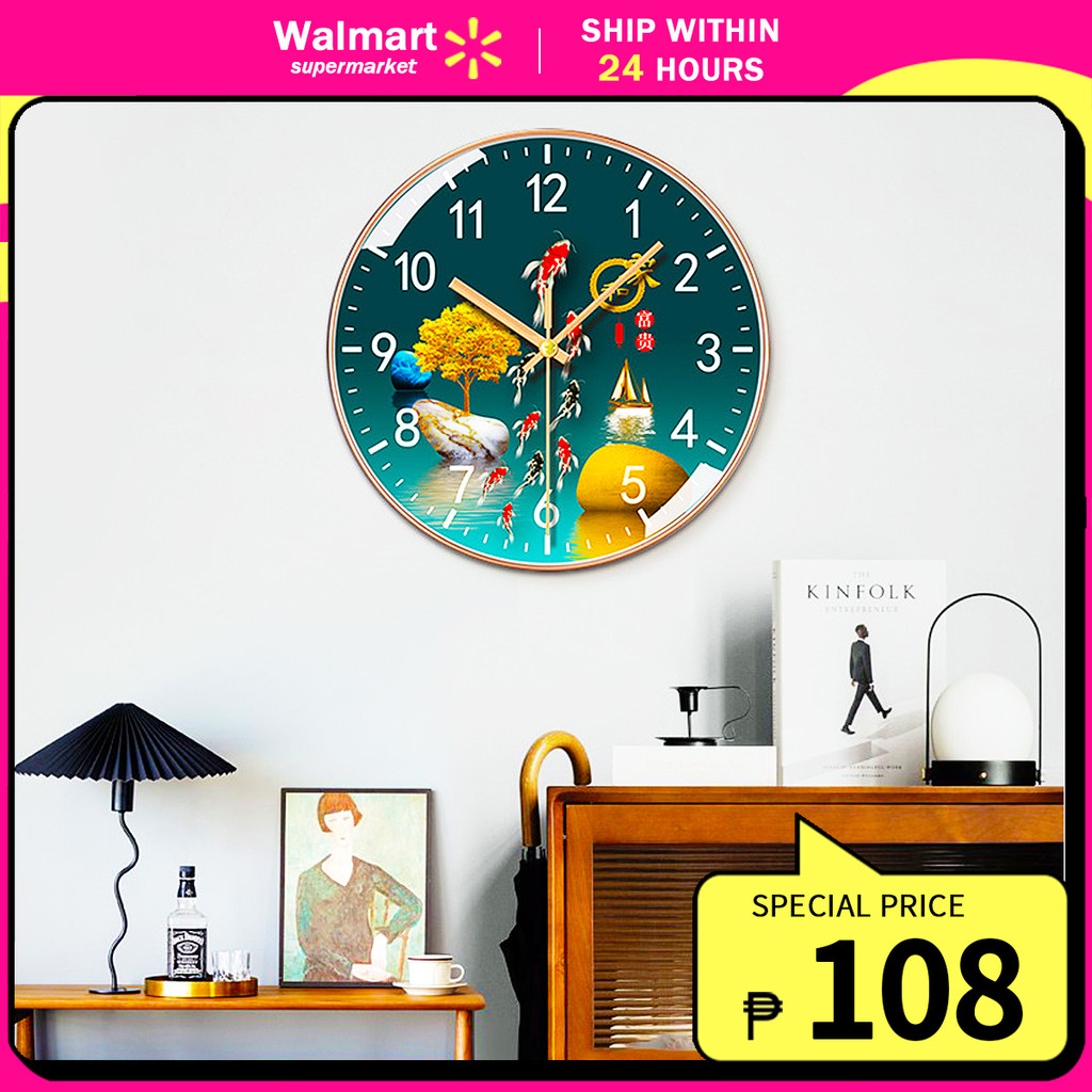 【Walmart】8 Inches Round Clock Home Decoration Wall Clock 12" Luminous ...