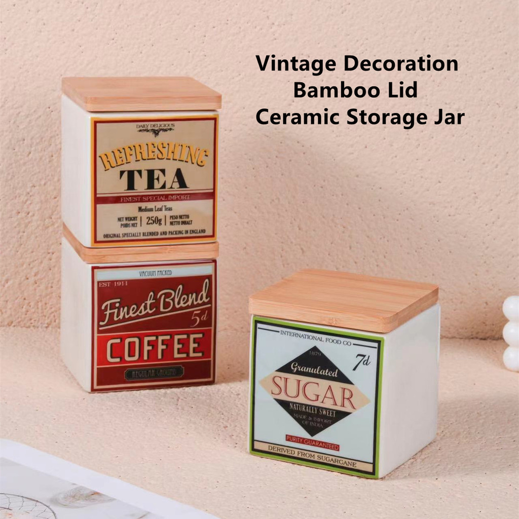 VISHINE Kitchen Storage Ceramic Coffee Sugar Tea Containers Jar Bamboo ...