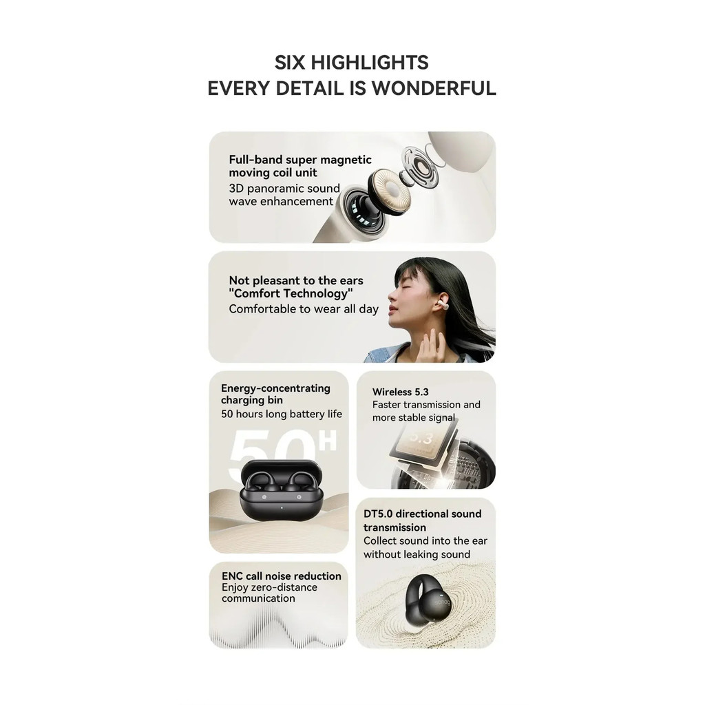 Sanag S2S Wireless Bluetooth Earclip Headset Panoramic Sound TWS