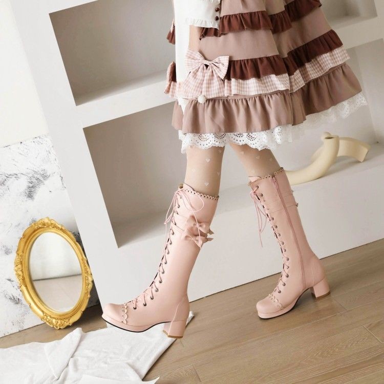Lolita Girls Women's High BootsCosplay Halloween Rivet Hollow-out Thick Bottom Long Boots Women Heel Height 6CM Platform Shoes main image 0