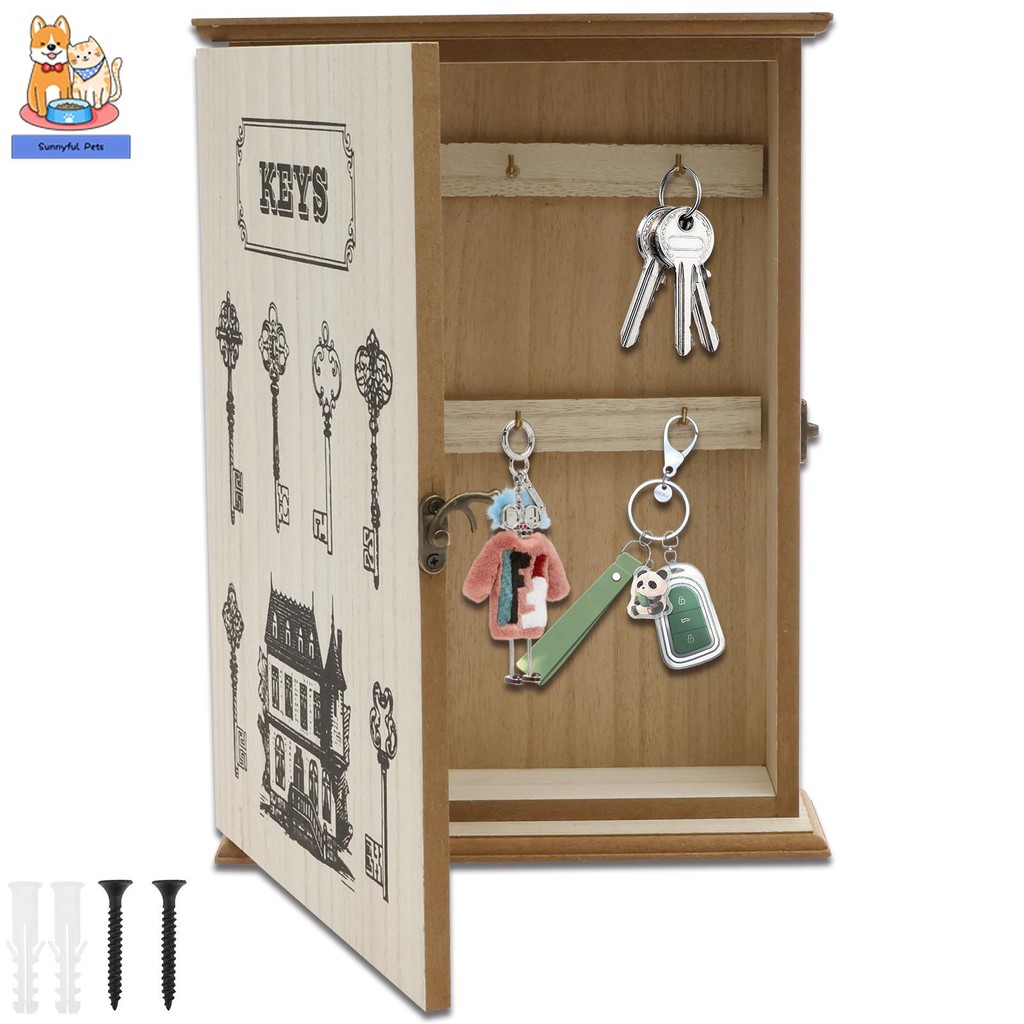 Vintage Key Storage Cabinet Wood Key Box Holder With Lock for Entrance ...