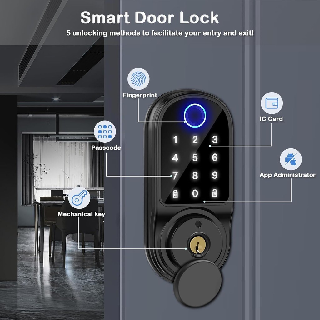 Keyless Entry Fingerprint Smart Biometric Deadbolt, Electronic ...