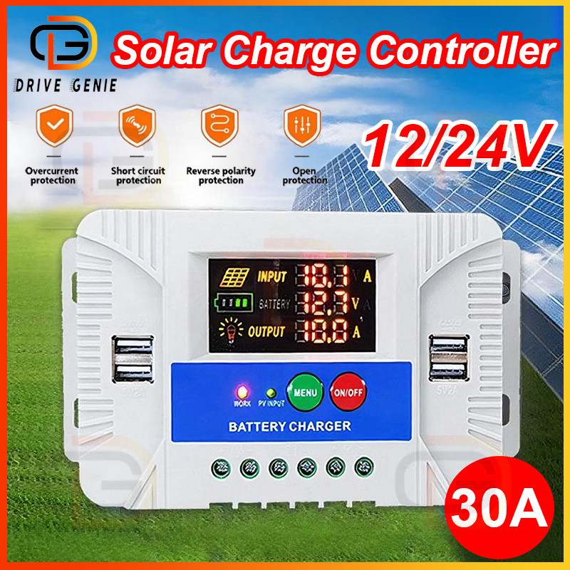 0 Electricity! 30A Solar Charge Controller 12V/24V LCD Display 4USB PWM ...