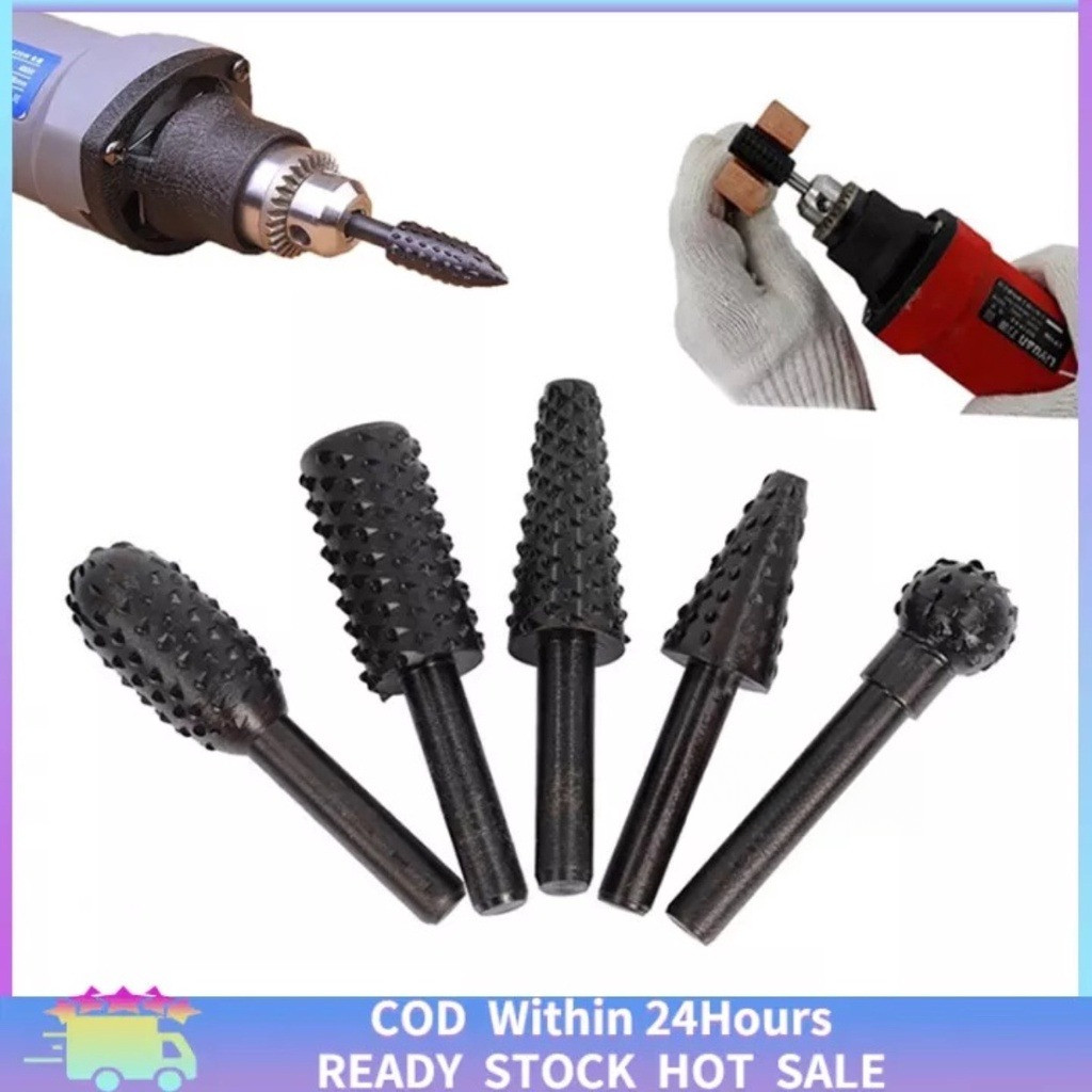 【ready stock】5pcs Black Steel Rotary Burr Set 1/4'' 6mm Shank Wood Rasp ...