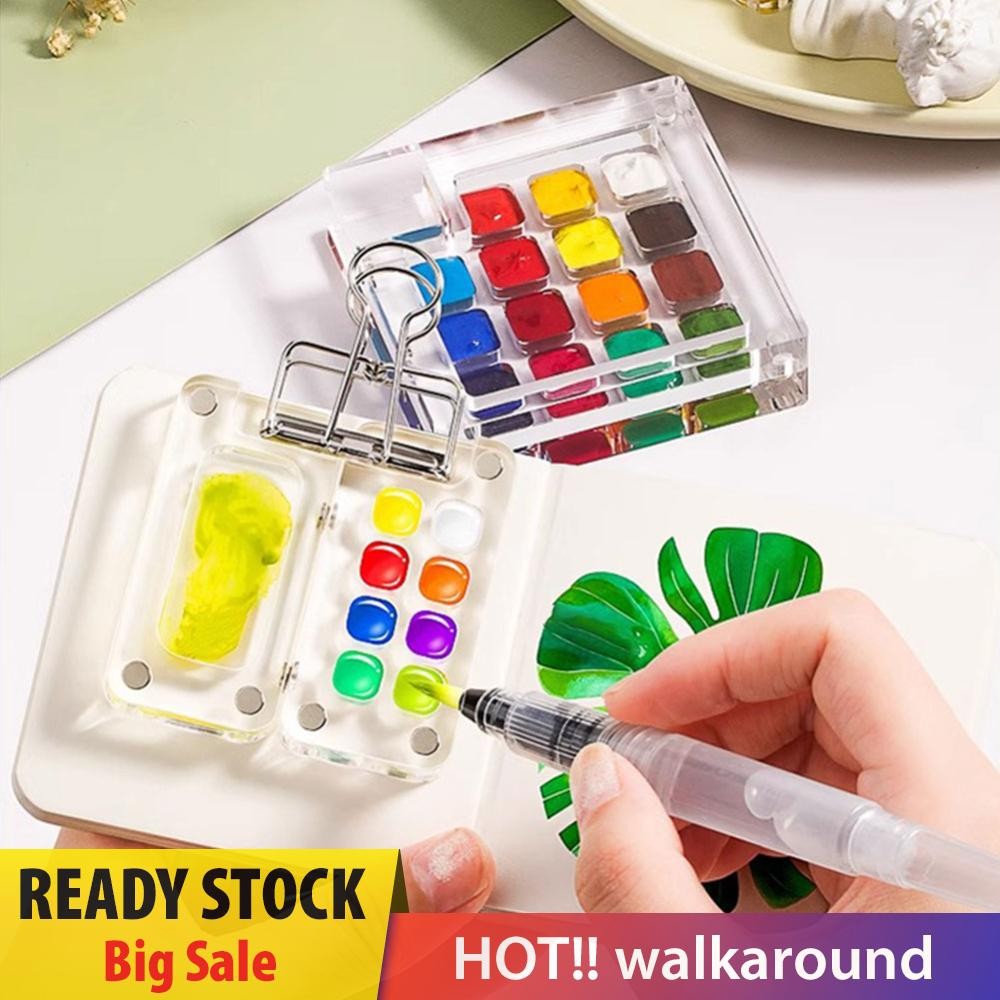 Travel Paint Palette Portable Watercolor Set Wooden Grid Paint Box Gift ...