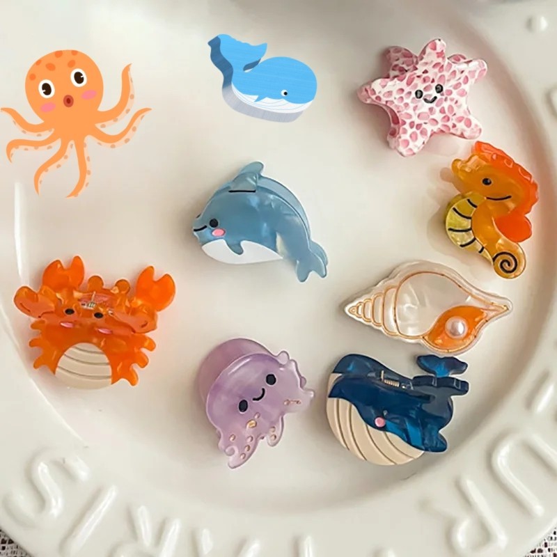 Small Delicate Lovely Ocean Fish Acetate Hair Clips Cartoon Whale Crab ...