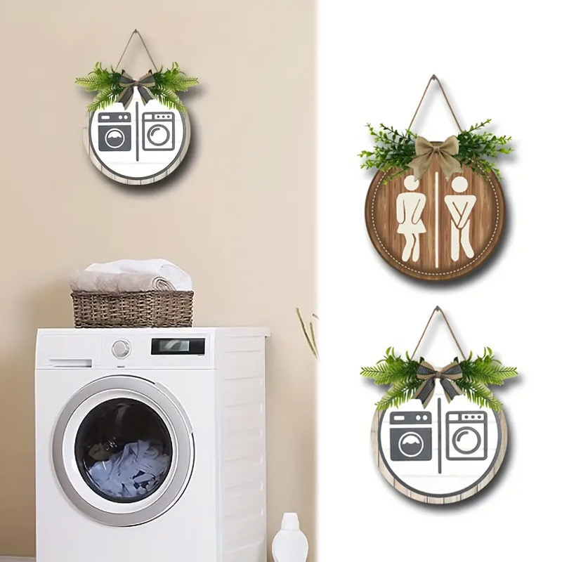 Round Toilet Door Sign Men Women Wooden Washroom WC Bathroom Wall ...